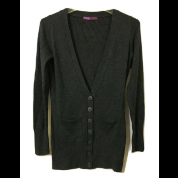 Smart Set Cardigan Sz XS Gray Angora Ribbed Tunic Pockets Academia Grandpacore - Picture 1 of 12